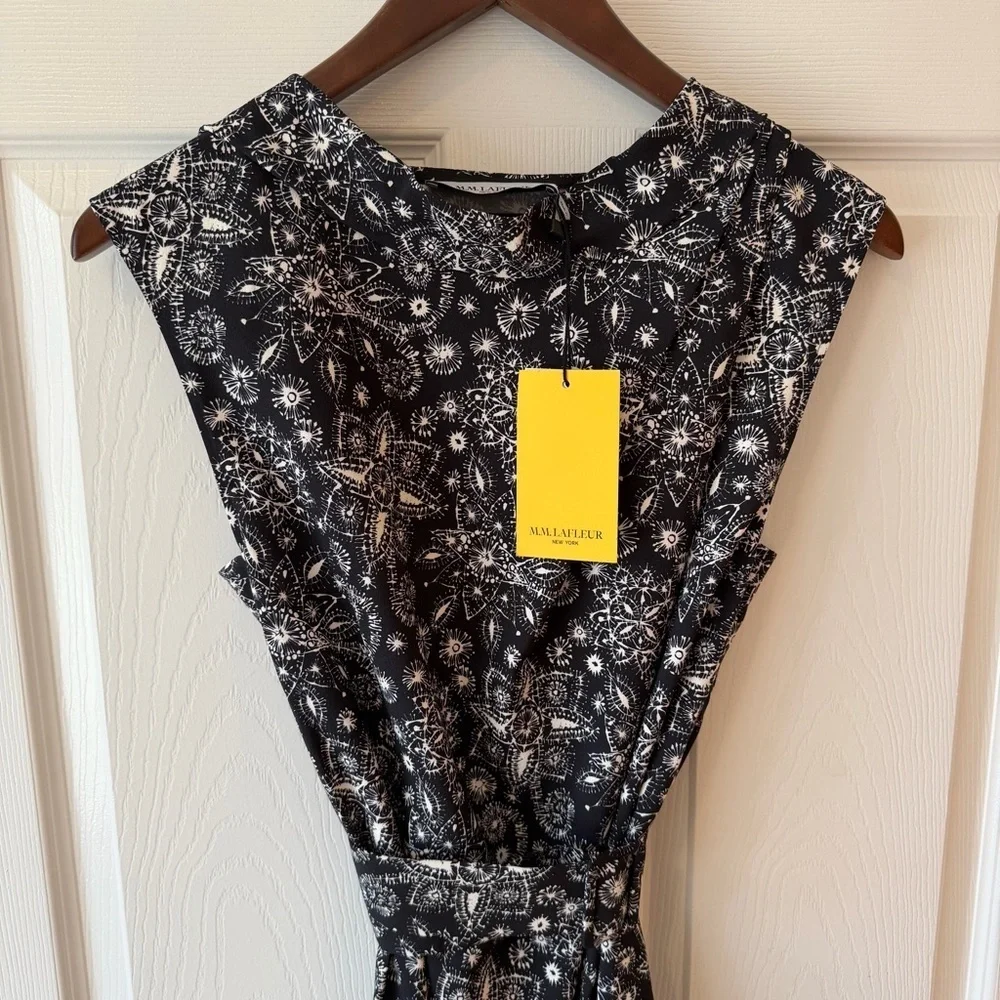 MM Lafleur Elegant Black + White Patterned Midi Dress Joslyn Dress Kerala Print - Picture 2 of 6